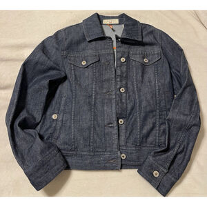 Liz Claiborne Jeans VTG Denim Dark Blue Jean Trucker Jacket Womens S Buttons EUC